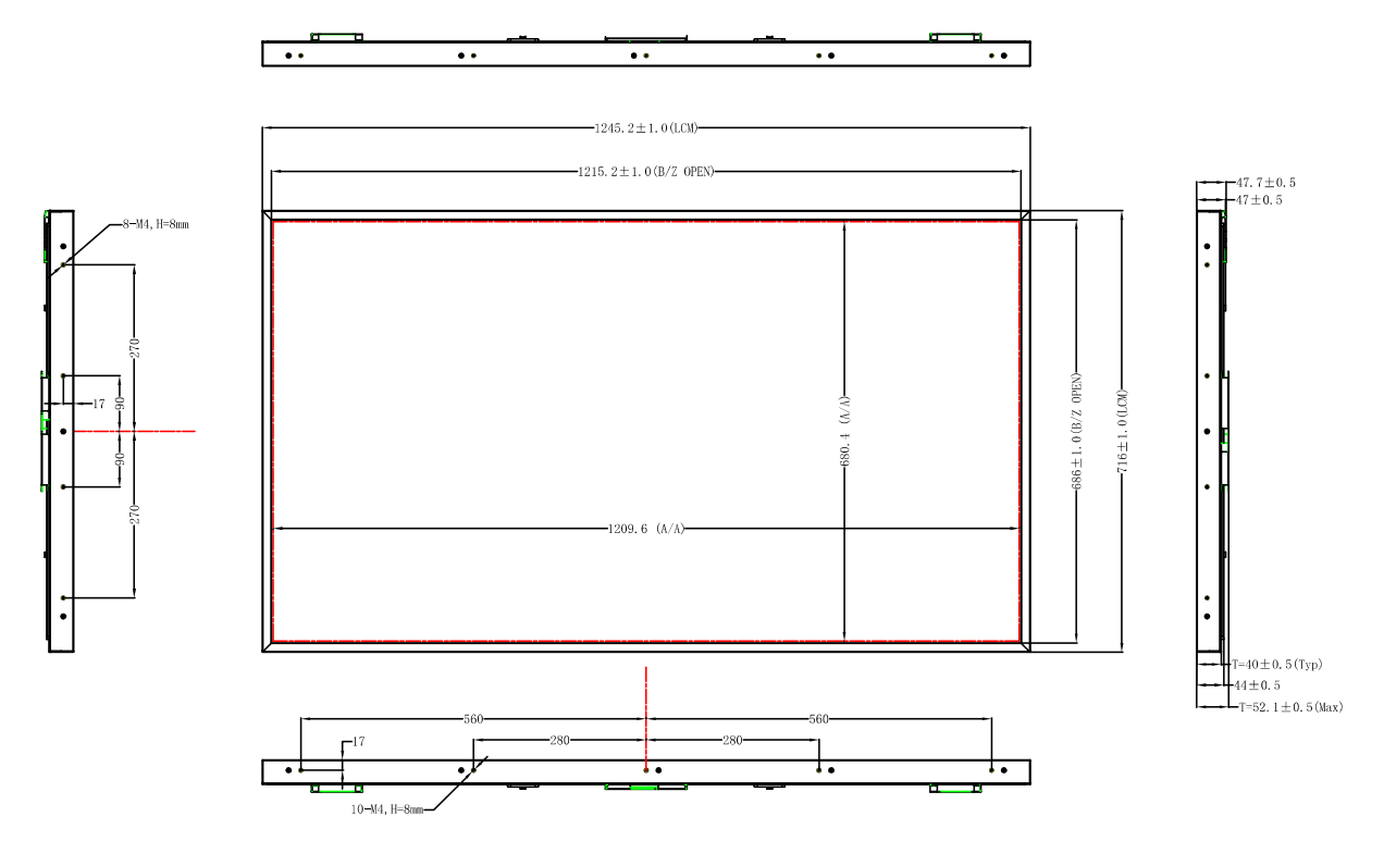 商店橱窗广告 LCD 户外高亮 2000nit 55 英寸数字标牌 LCD 显示屏模块